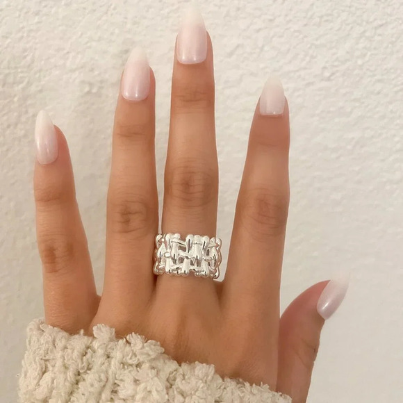 925 Sterling Silver Chunky Bold Statement Ring Thick Wide Ring Woven Ring Band - Picture 2 of 9